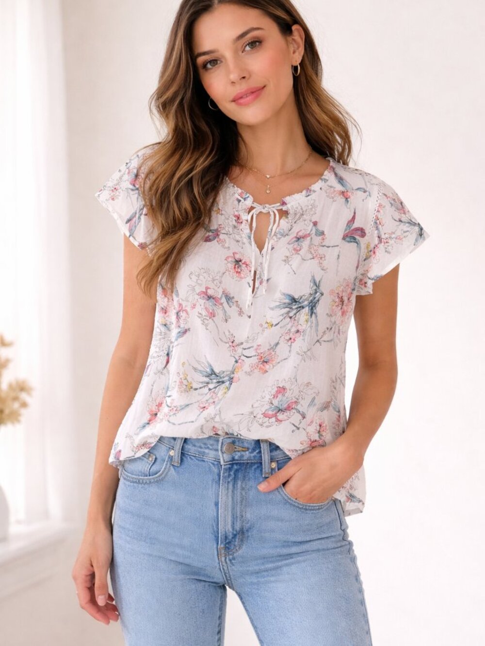 Buffalo David Bitton Floral Blouse | Size S | White Multi